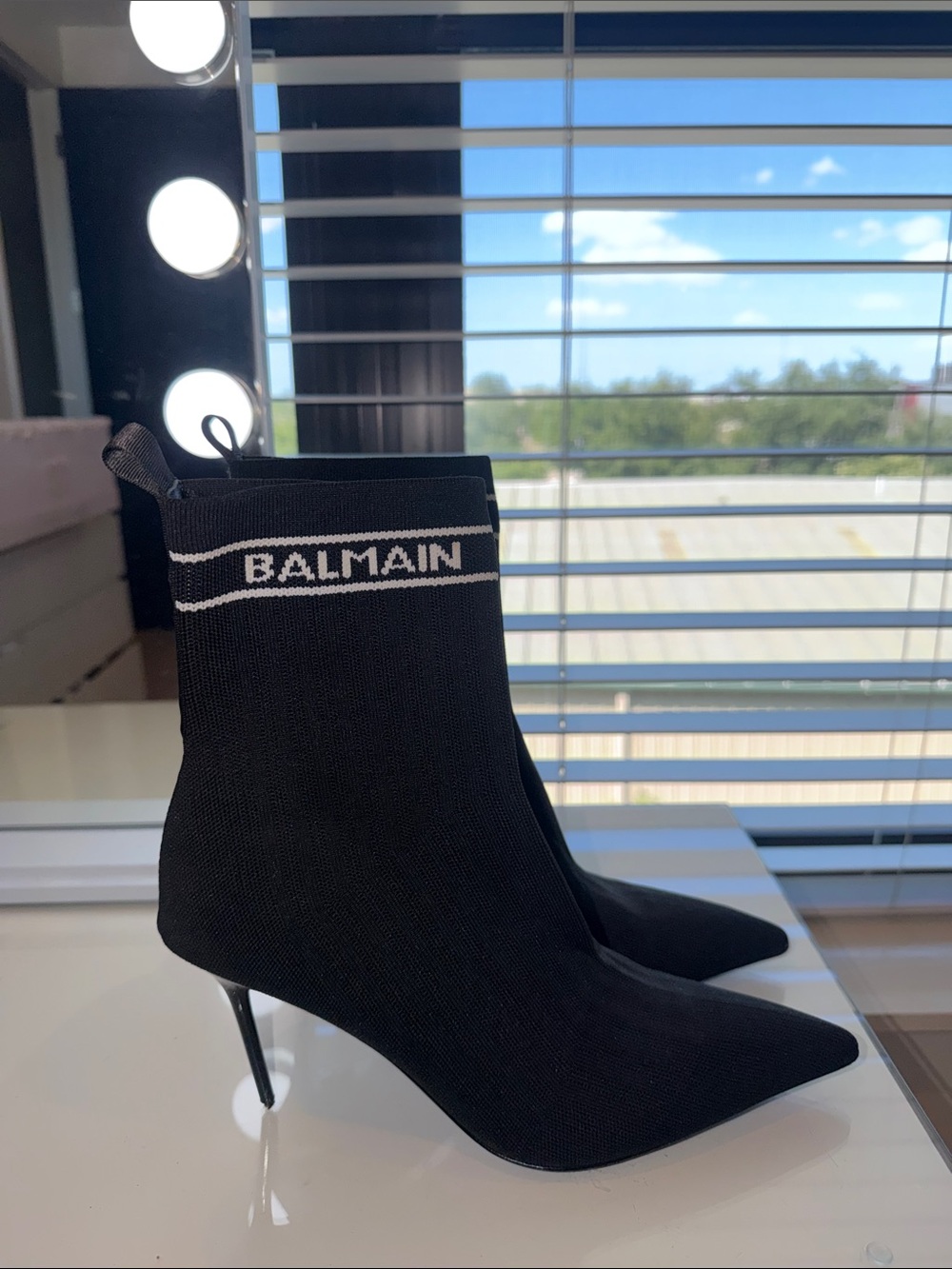 Balmain Black Knit Pointed Sock Booties with Logo Cuff